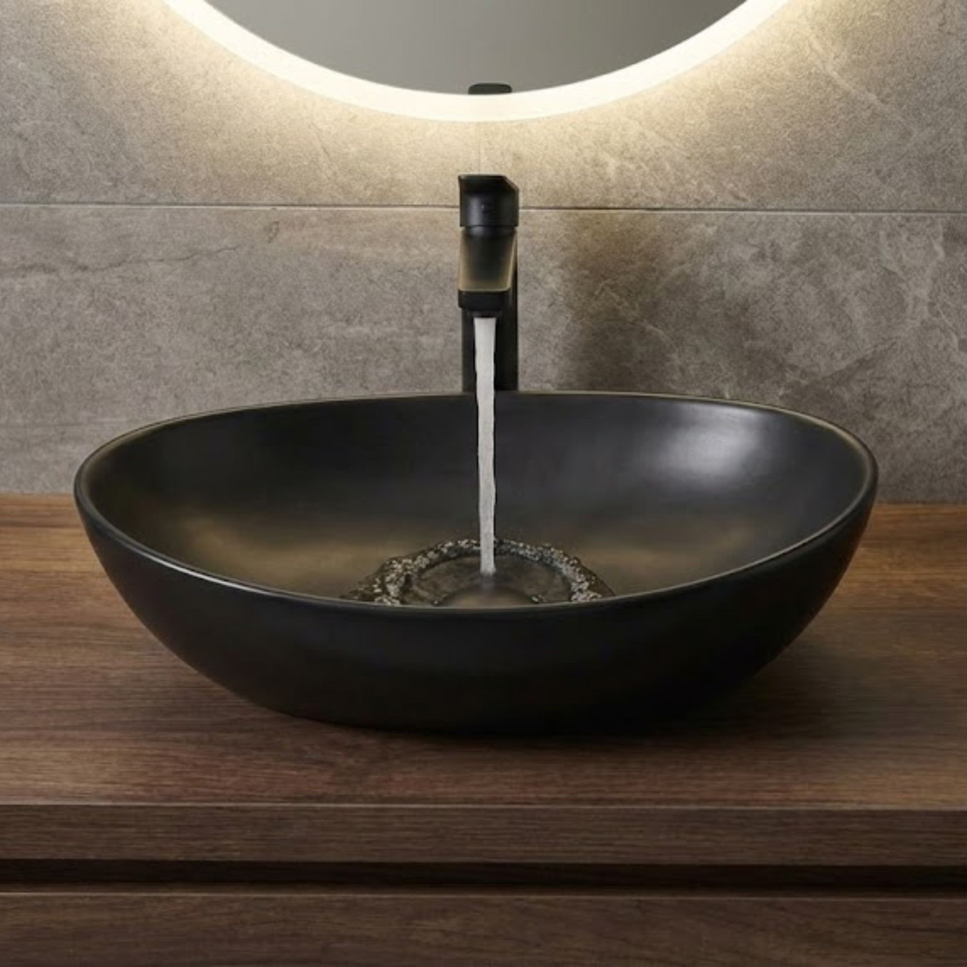 Umywalka Nablatowa Ceramiczna Owalna 41x33 cm Czarna DESNA Laveo