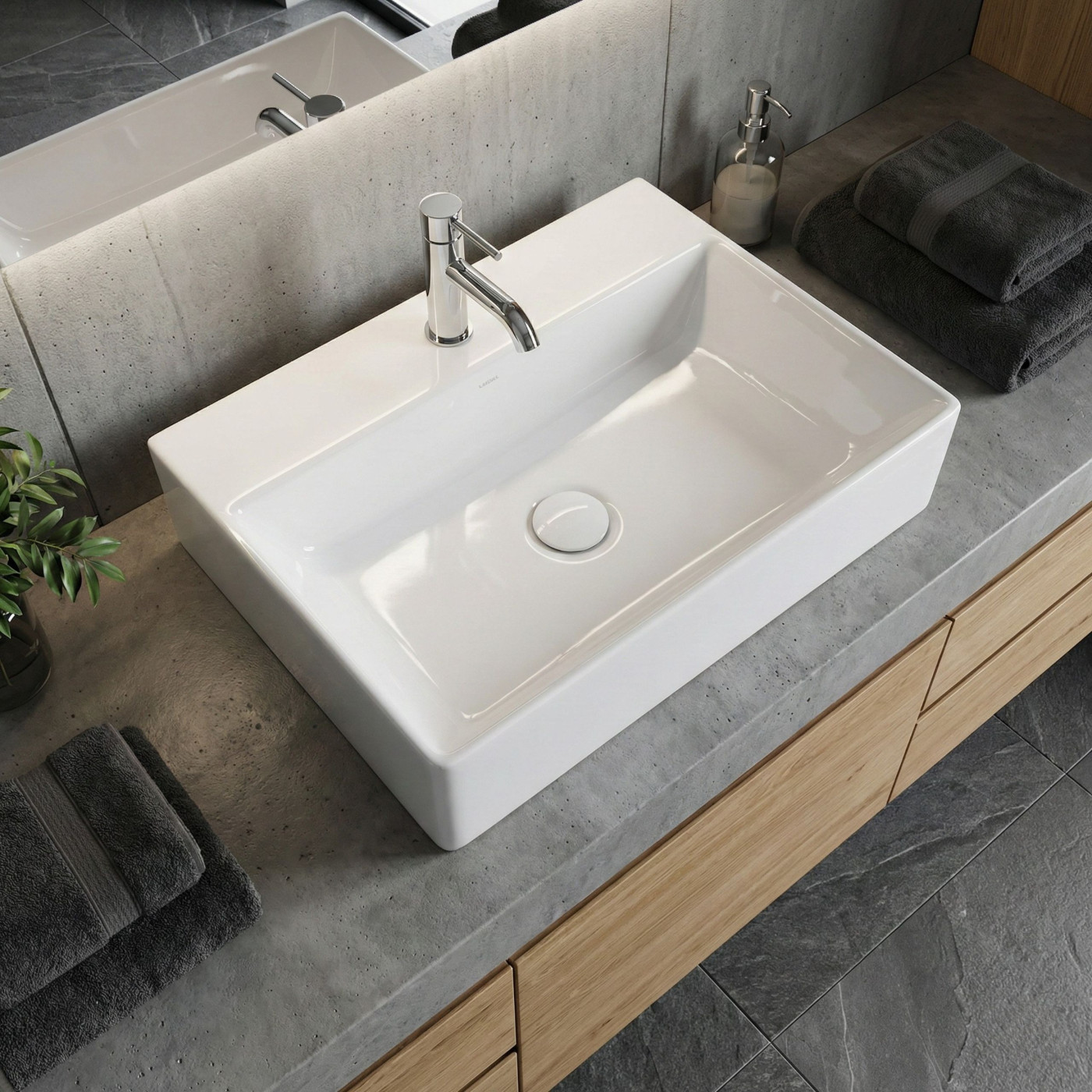 Umywalka Nablatowa Ścienna Ceramiczna Kvadrato Umywalka Nablatowa Ścienna Ceramiczna Kvadrato