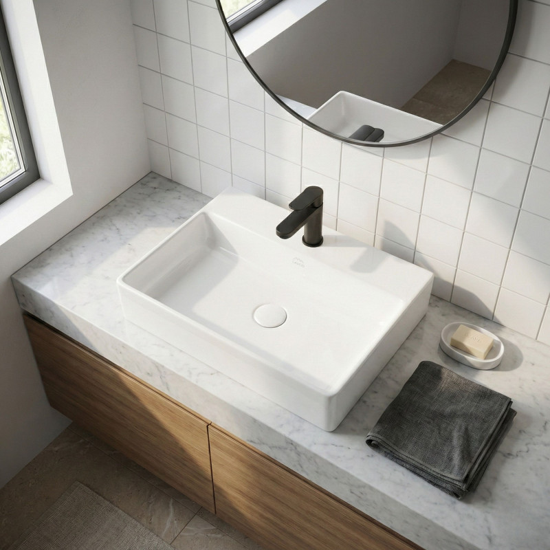 Umywalka Nablatowa Ścienna Ceramiczna Kvadrato Umywalka Nablatowa Ścienna Ceramiczna Kvadrato