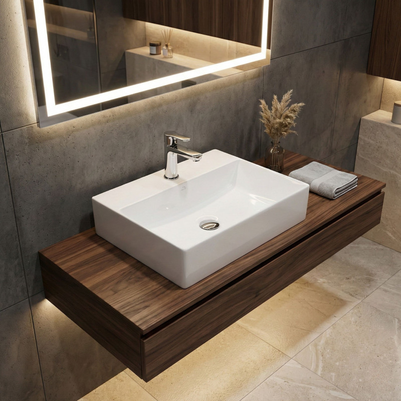 Umywalka Nablatowa Ścienna Ceramiczna Kvadrato Umywalka Nablatowa Ścienna Ceramiczna Kvadrato