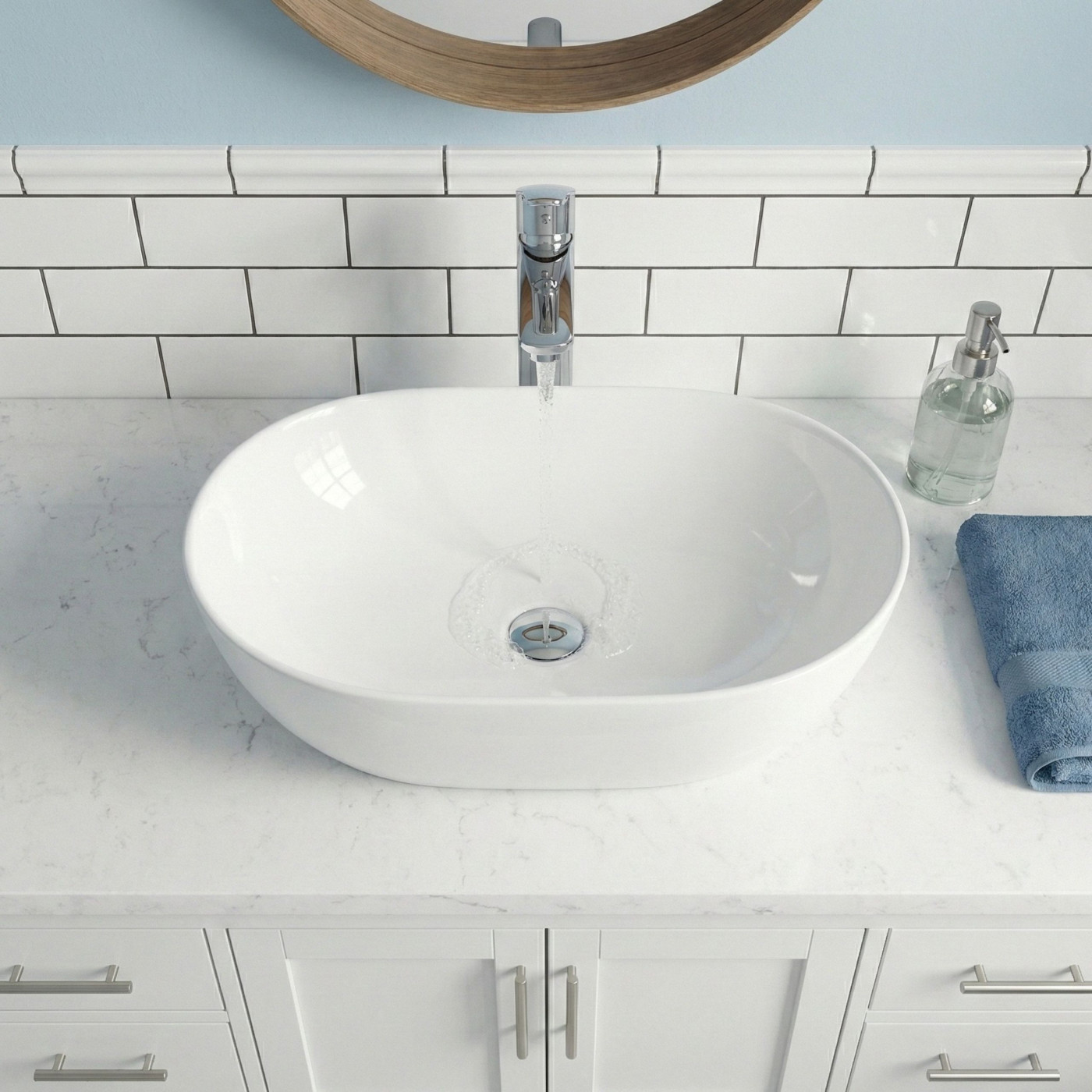 Umywalka Nablatowa Ceramiczna Owalna Biała Lomami