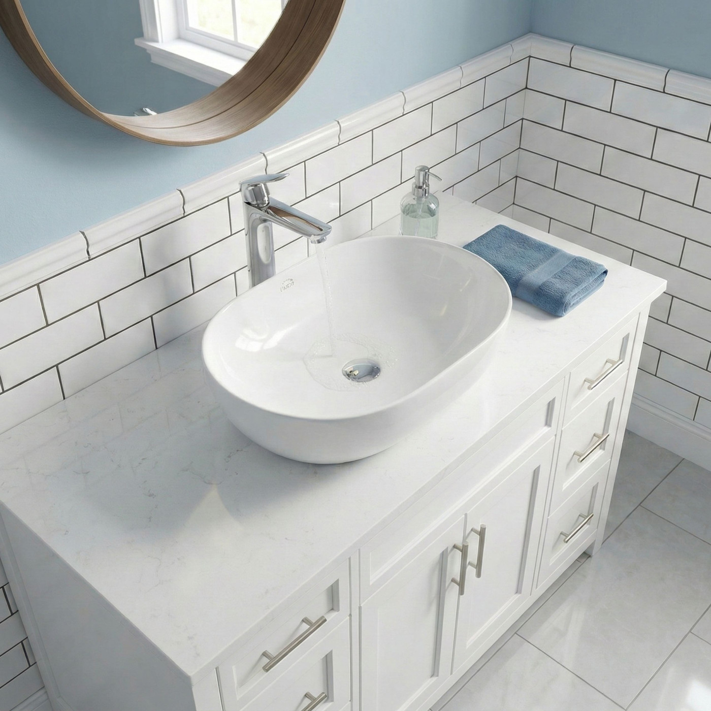 Umywalka Nablatowa Ceramiczna Owalna Biała Lomami