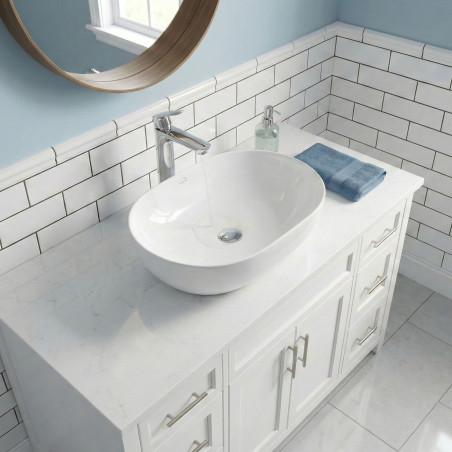 Umywalka Nablatowa Ceramiczna Owalna Biała Lomami