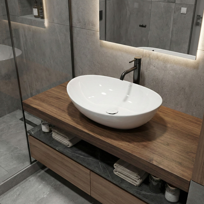 Okrągła Umywalka Nablatowa Ceramiczna DESNA Okrągła Umywalka Nablatowa Ceramiczna DESNA