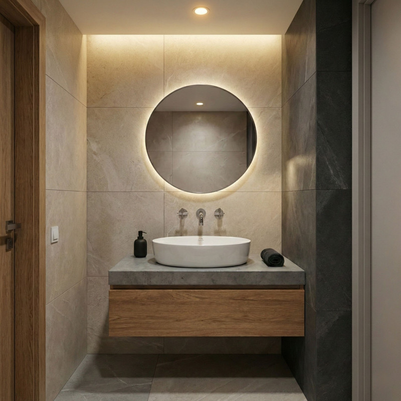 Umywalka Nablatowa Ceramiczna 48x34 cm Biała DESNA Laveo Umywalka Nablatowa Ceramiczna 48x34 cm Biała DESNA Laveo