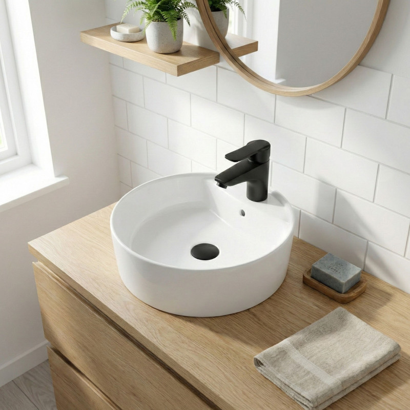 Bateria Umywalkowa Stojąca z Korkiem MADERA Czarna