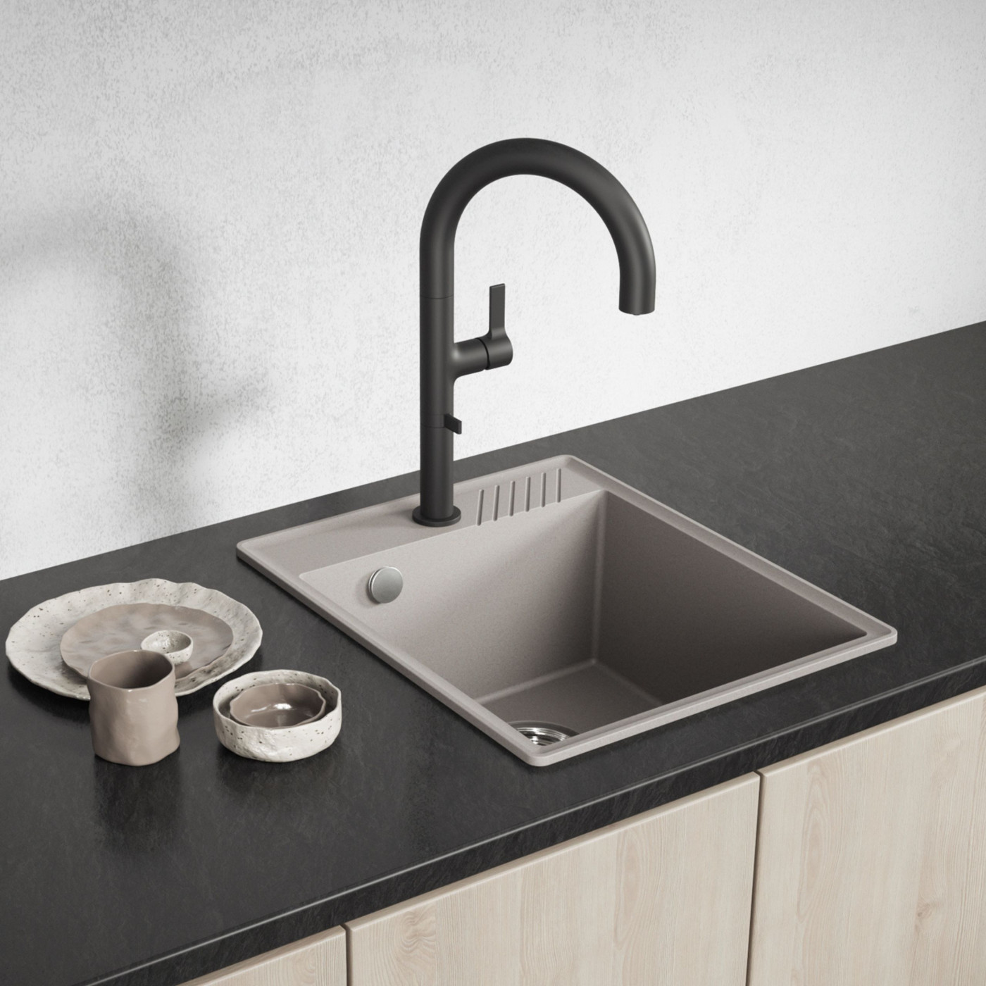 Zlewozmywak Granitowy Jednokomorowy HUB Beżowy