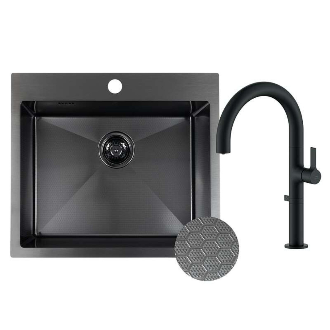 Zlewozmywak Stalowy MALAWI 50x58cm Z Baterią Filtrującą PURECO Czarny Zlewozmywak Stalowy MALAWI 50x58cm Z Baterią Filtrującą PURECO Czarny