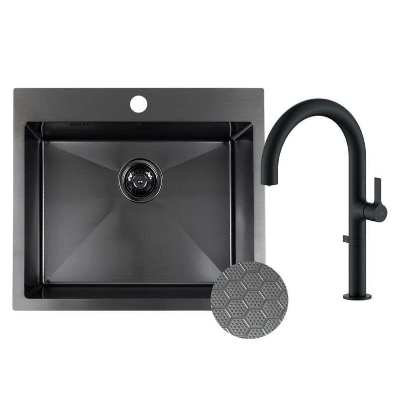 Zlewozmywak Stalowy MALAWI 50x58cm Z Baterią Filtrującą PURECO Czarny Zlewozmywak Stalowy MALAWI 50x58cm Z Baterią Filtrującą PURECO Czarny