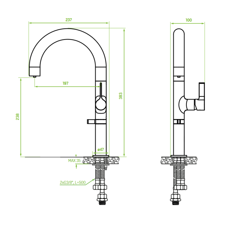 Zlewozmywak Stalowy MALAWI 50x58cm Z Baterią Filtrującą PURECO Czarny Zlewozmywak Stalowy MALAWI 50x58cm Z Baterią Filtrującą PURECO Czarny