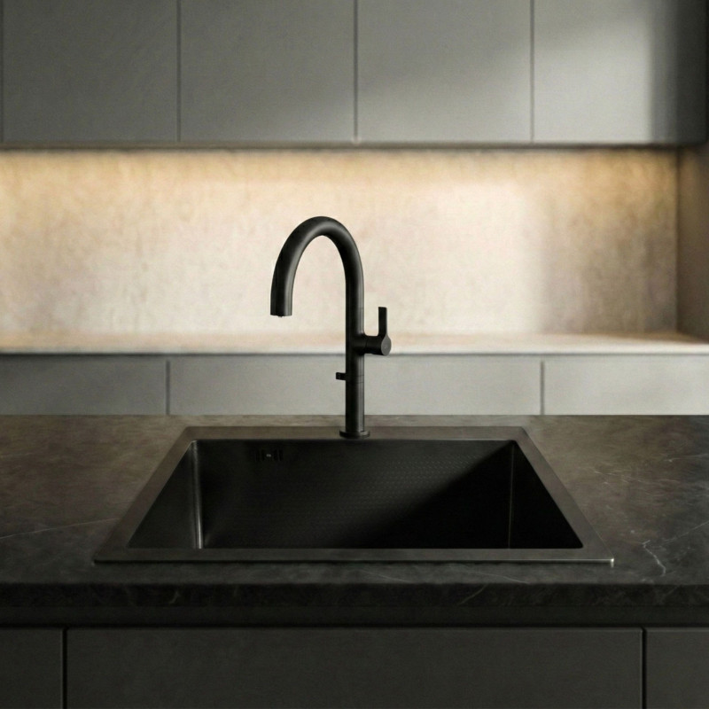 Zlewozmywak Stalowy MALAWI 50x58cm Z Baterią Filtrującą PURECO Czarny Zlewozmywak Stalowy MALAWI 50x58cm Z Baterią Filtrującą PURECO Czarny