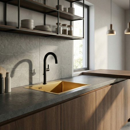 Zlewozmywak Stalowy MALAWI 50x58cm Z Baterią Filtrującą PURECO Złoty