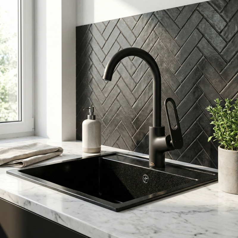 Bateria Zlewozmywakowa Kuchenna TIERRA Czarna Bateria Zlewozmywakowa Kuchenna TIERRA Czarna