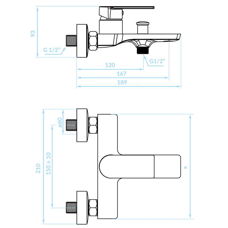 Bateria Wannowa Ścienna Bez Zestawu Natryskowego Kuchinox Serta Chrom