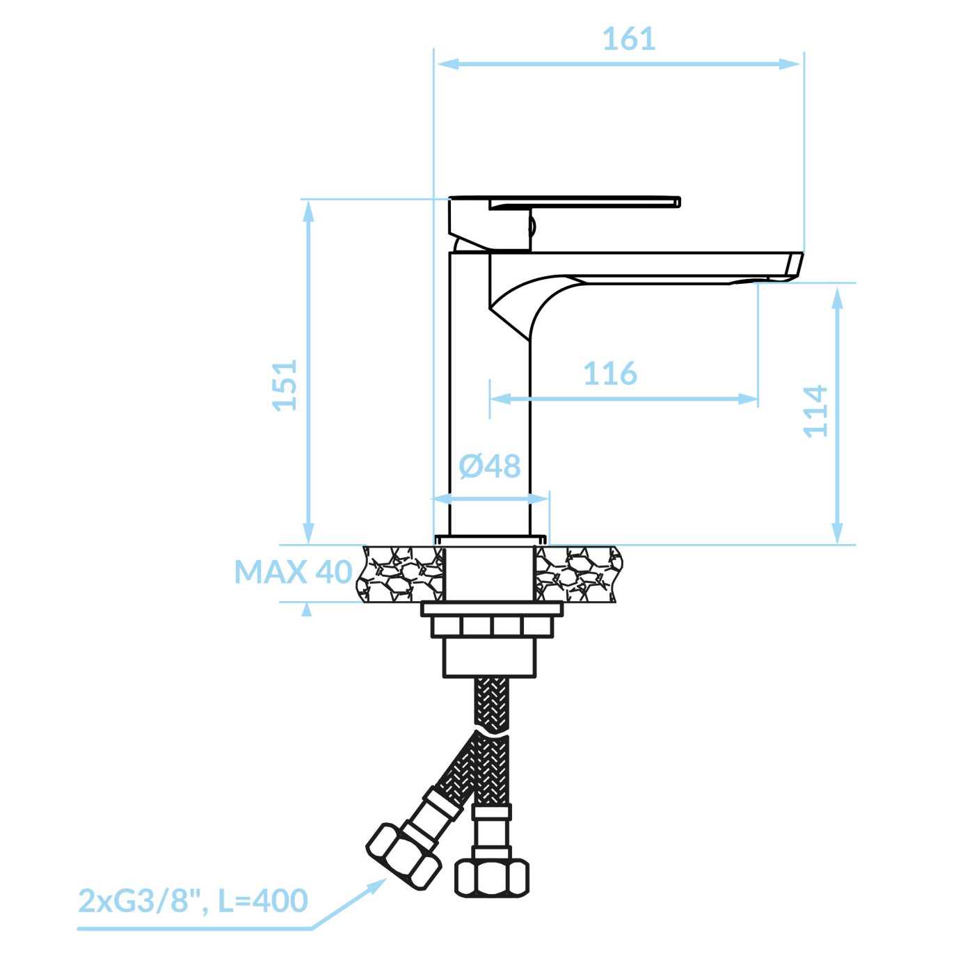 Bateria Umywalkowa Stojąca Nablatowa Kuchinox Serta Chrom