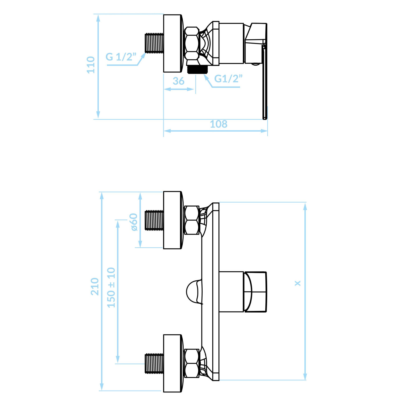 Bateria Natryskowa Ścienna Bez Zestawu Kuchinox Serta Chrom