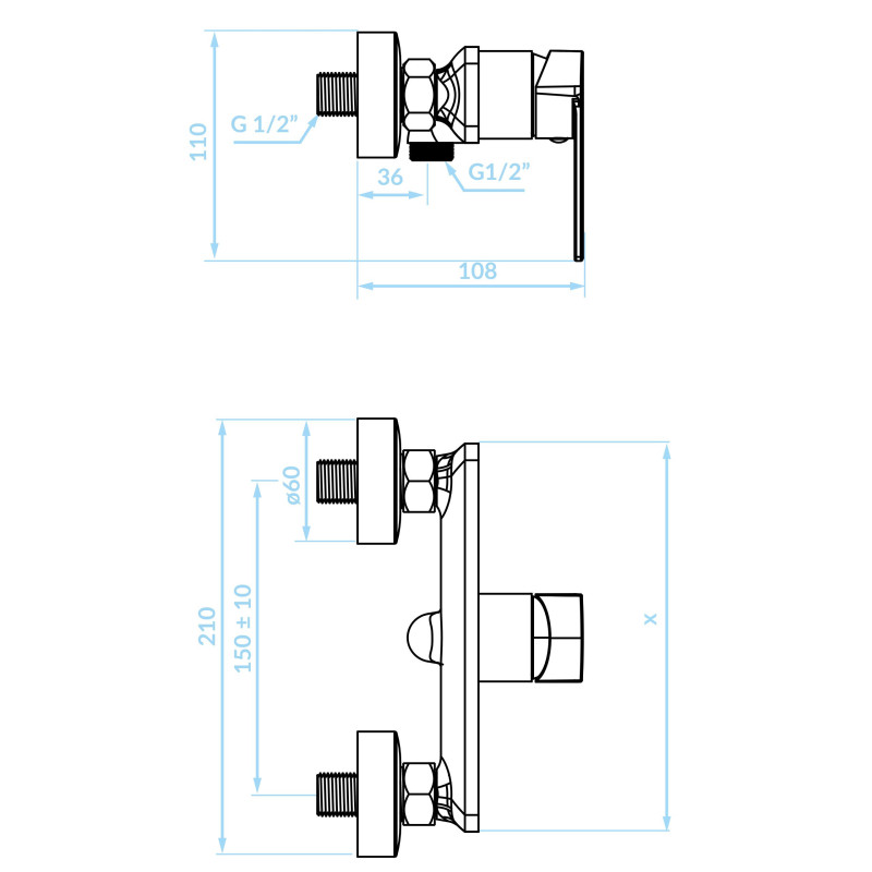 Bateria Natryskowa Ścienna Bez Zestawu Kuchinox Serta Chrom