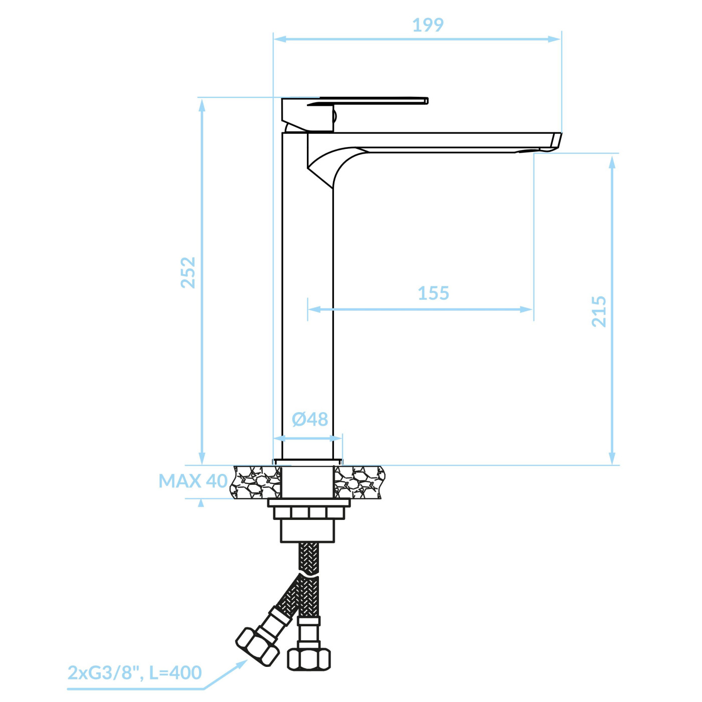 Bateria Umywalkowa Stojąca Nablatowa Kuchinox Serta Chrom