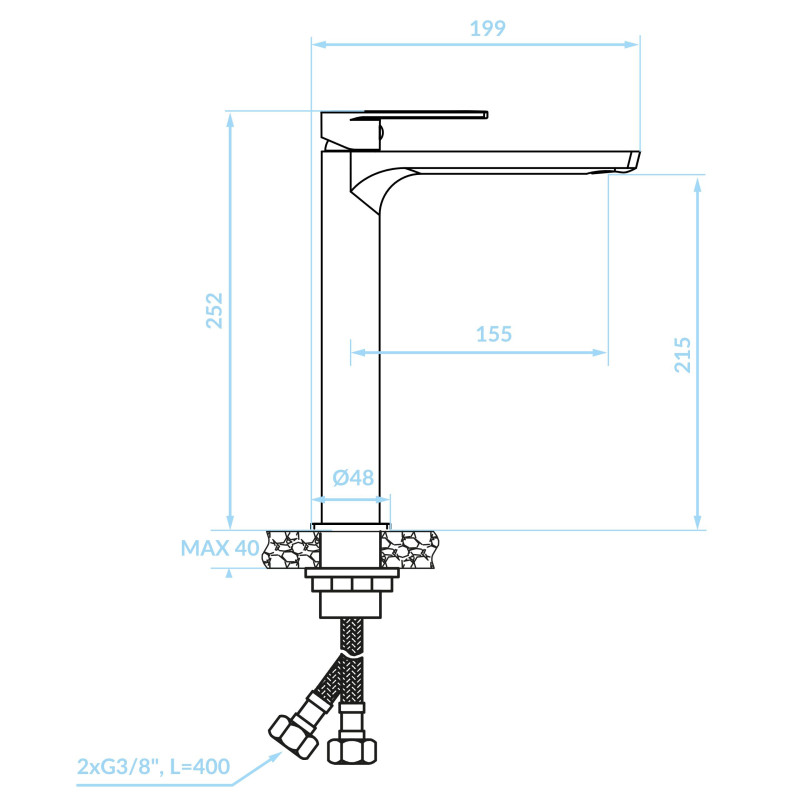 Bateria Umywalkowa Stojąca Nablatowa Kuchinox Serta Chrom