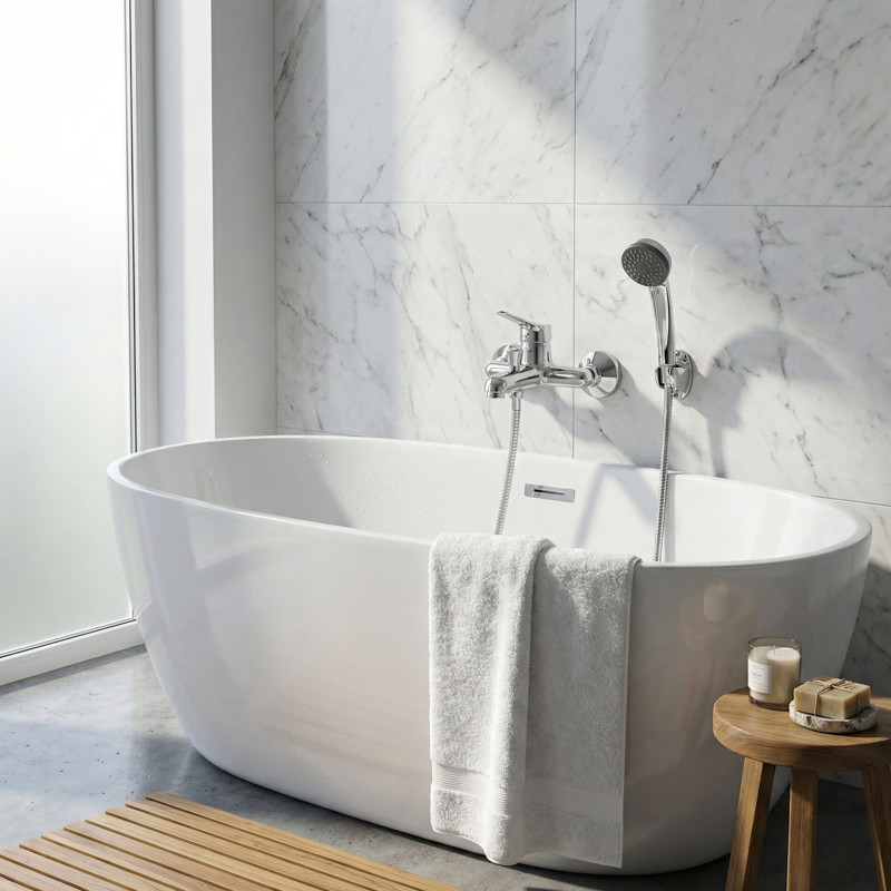 Bateria Wannowa Ścienna z Zestawem Natryskowym Fene Chrom