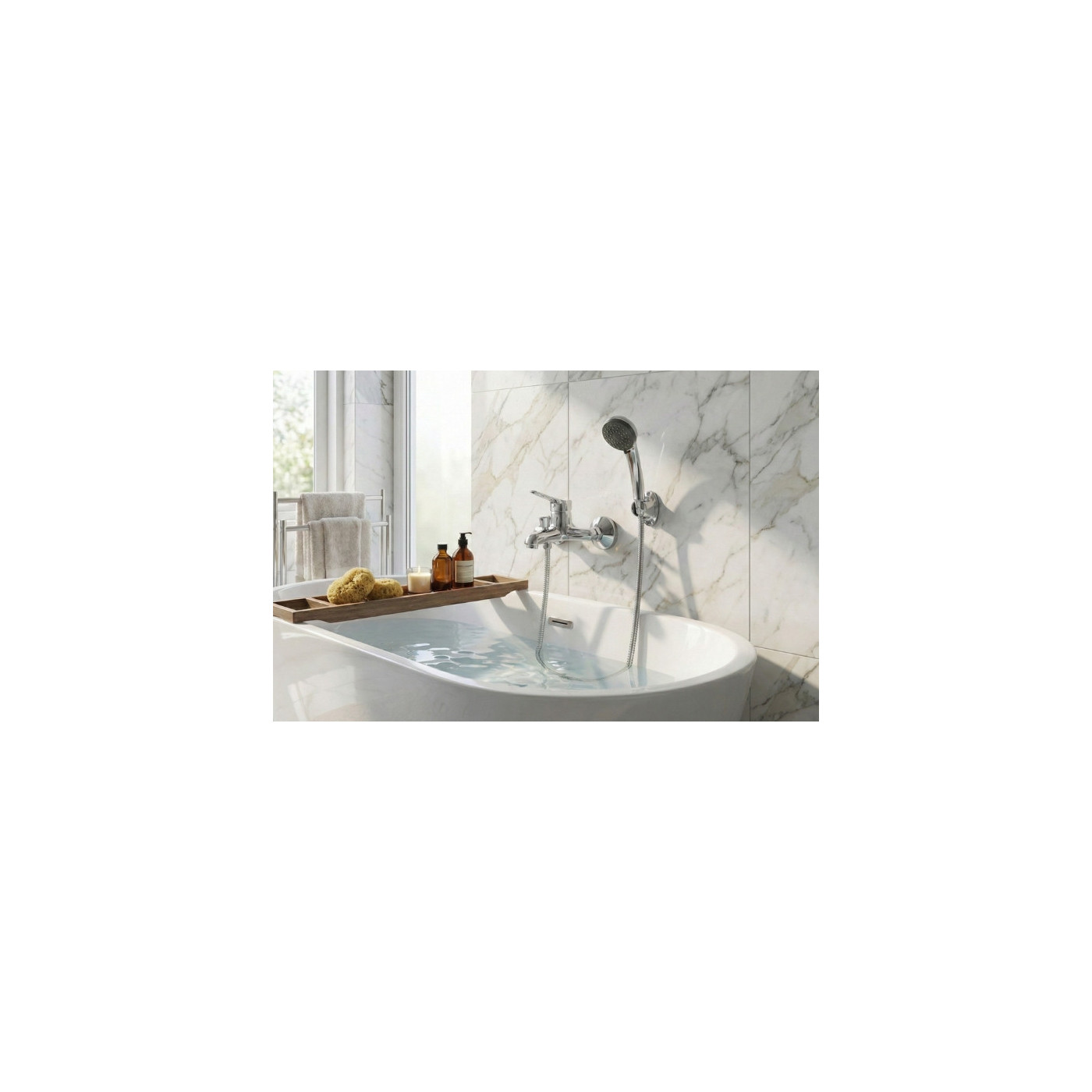 Bateria Wannowa Ścienna z Zestawem Natryskowym Fene Chrom