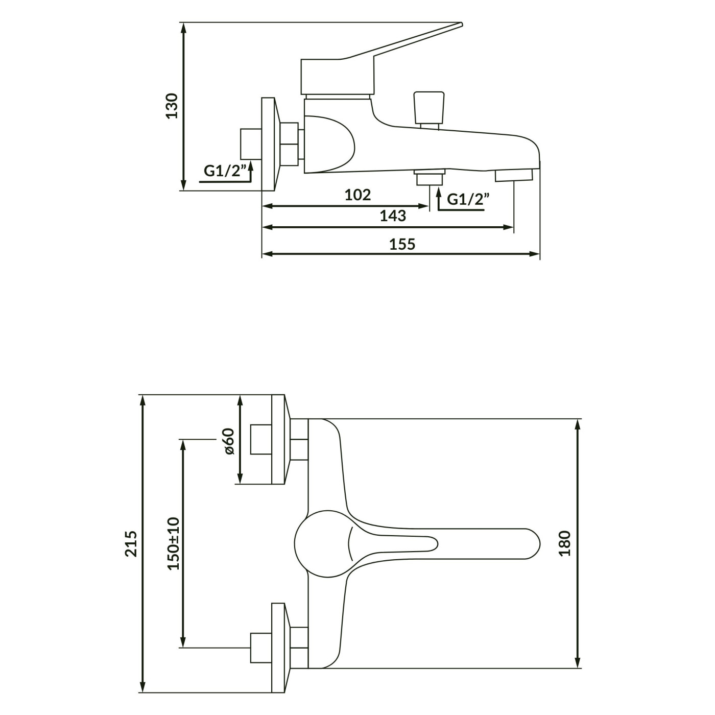 Bateria Wannowa Ścienna z Zestawem Natryskowym Fene Czarna