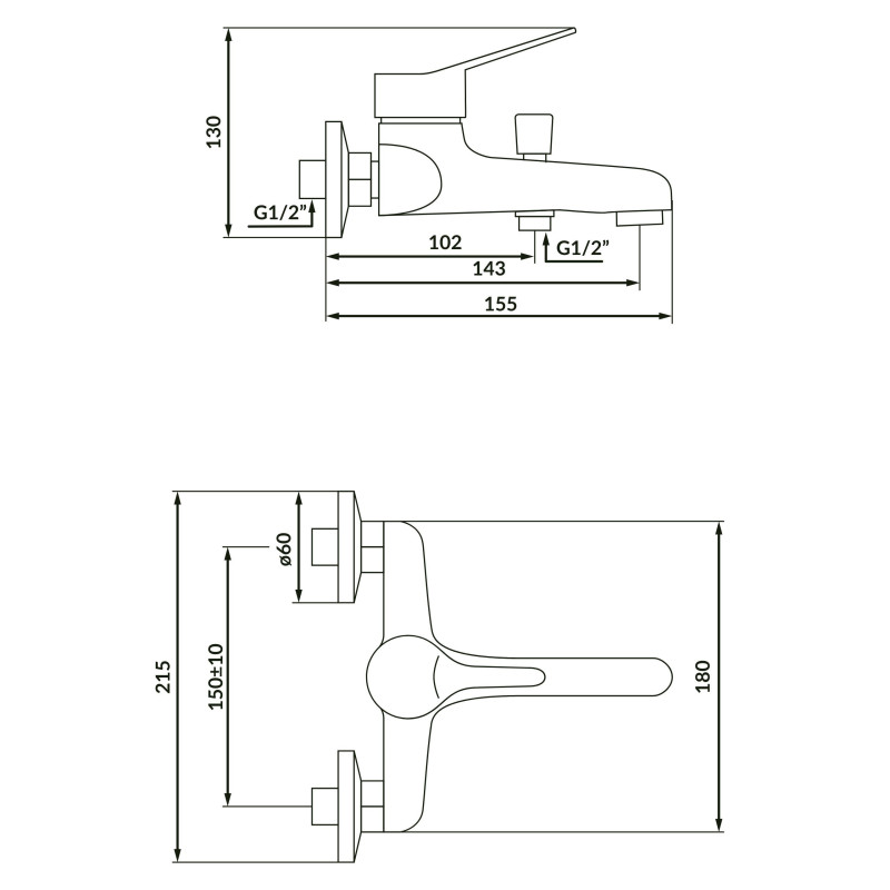Bateria Wannowa Ścienna z Zestawem Natryskowym Fene Czarna