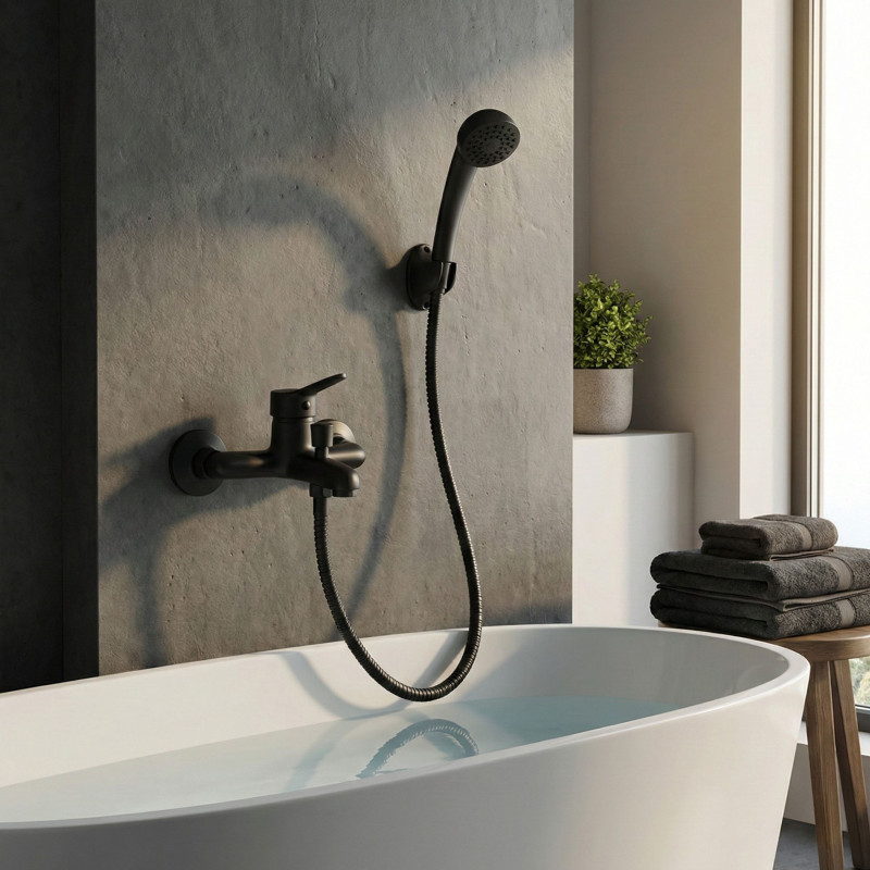 Bateria Wannowa Ścienna z Zestawem Natryskowym Fene Czarna
