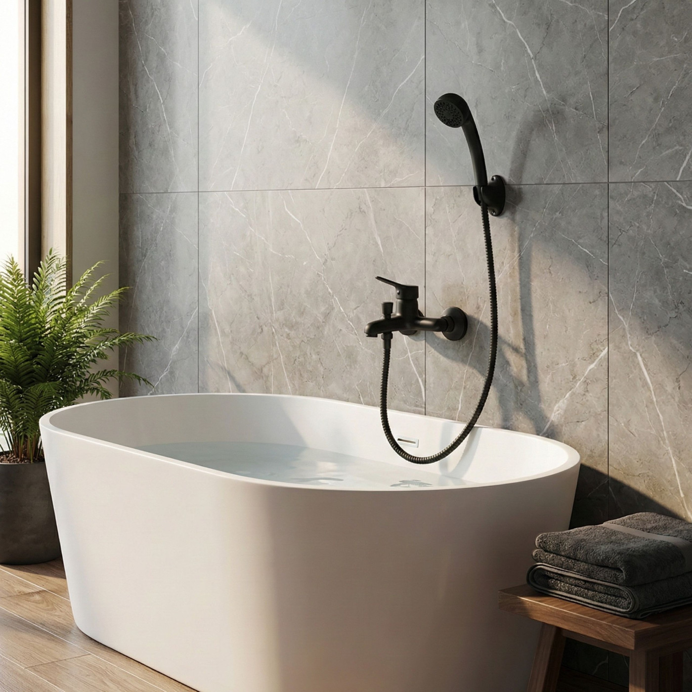 Bateria Wannowa Ścienna z Zestawem Natryskowym Fene Czarna