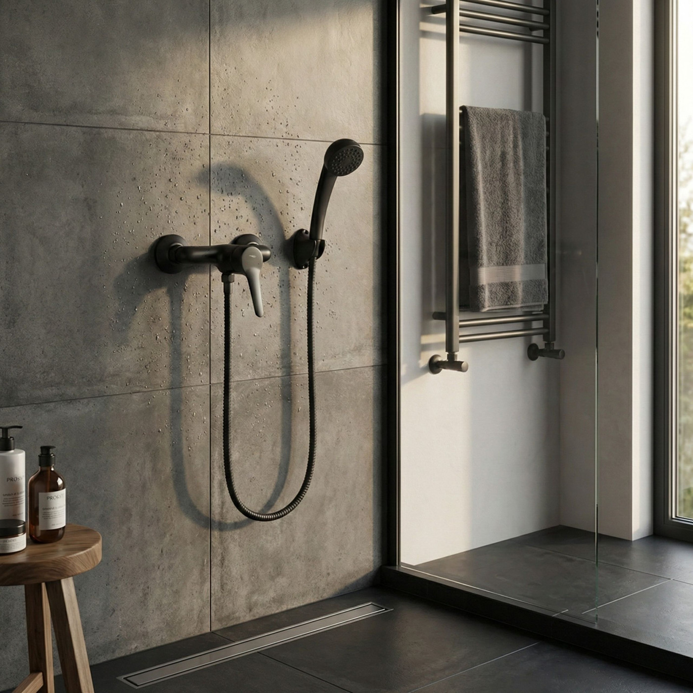 Bateria Natryskowa Ścienna Zestaw Fene Czarna