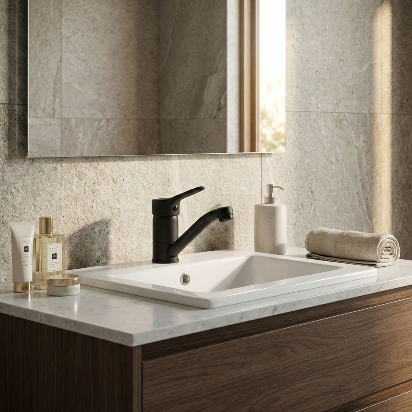 Bateria Umywalkowa z Ruchomą Wylewką Fene Czarna