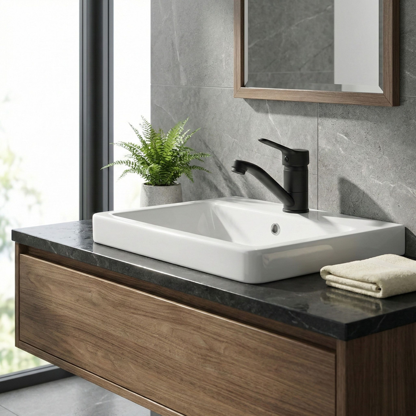 Bateria Umywalkowa z Ruchomą Wylewką Fene Czarna