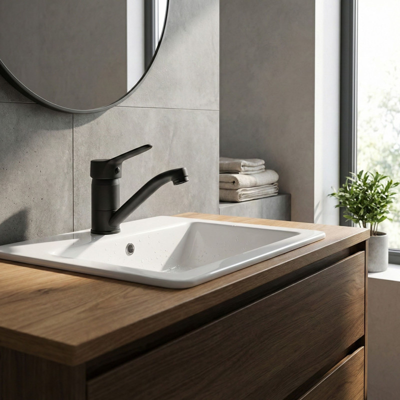 Bateria Umywalkowa z Ruchomą Wylewką Fene Czarna