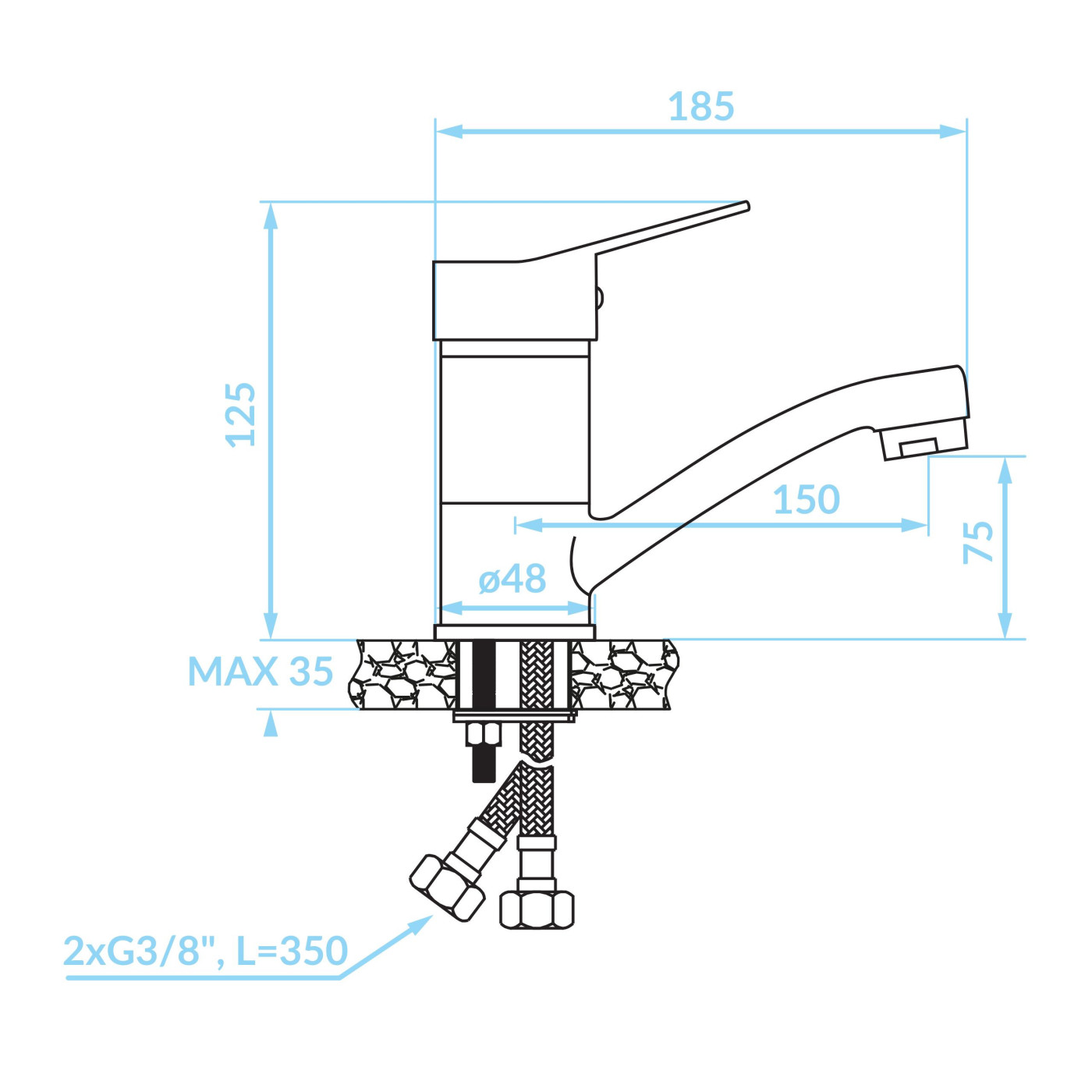 Bateria Umywalkowa z Ruchomą Wylewką Fene Czarna
