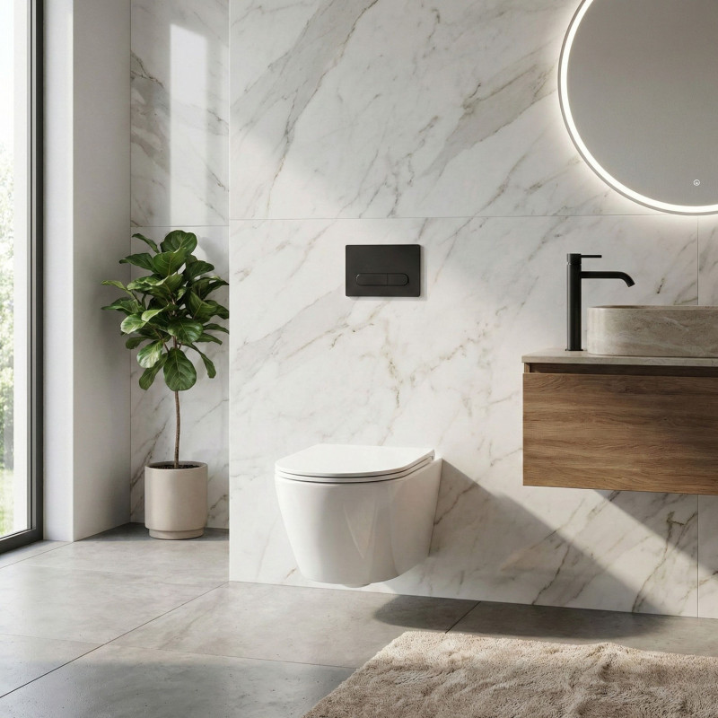 Miska WC Wisząca Bezkołnierzowa Z Deską Spłukiwanie Wirowe Nida CycleOn Biała