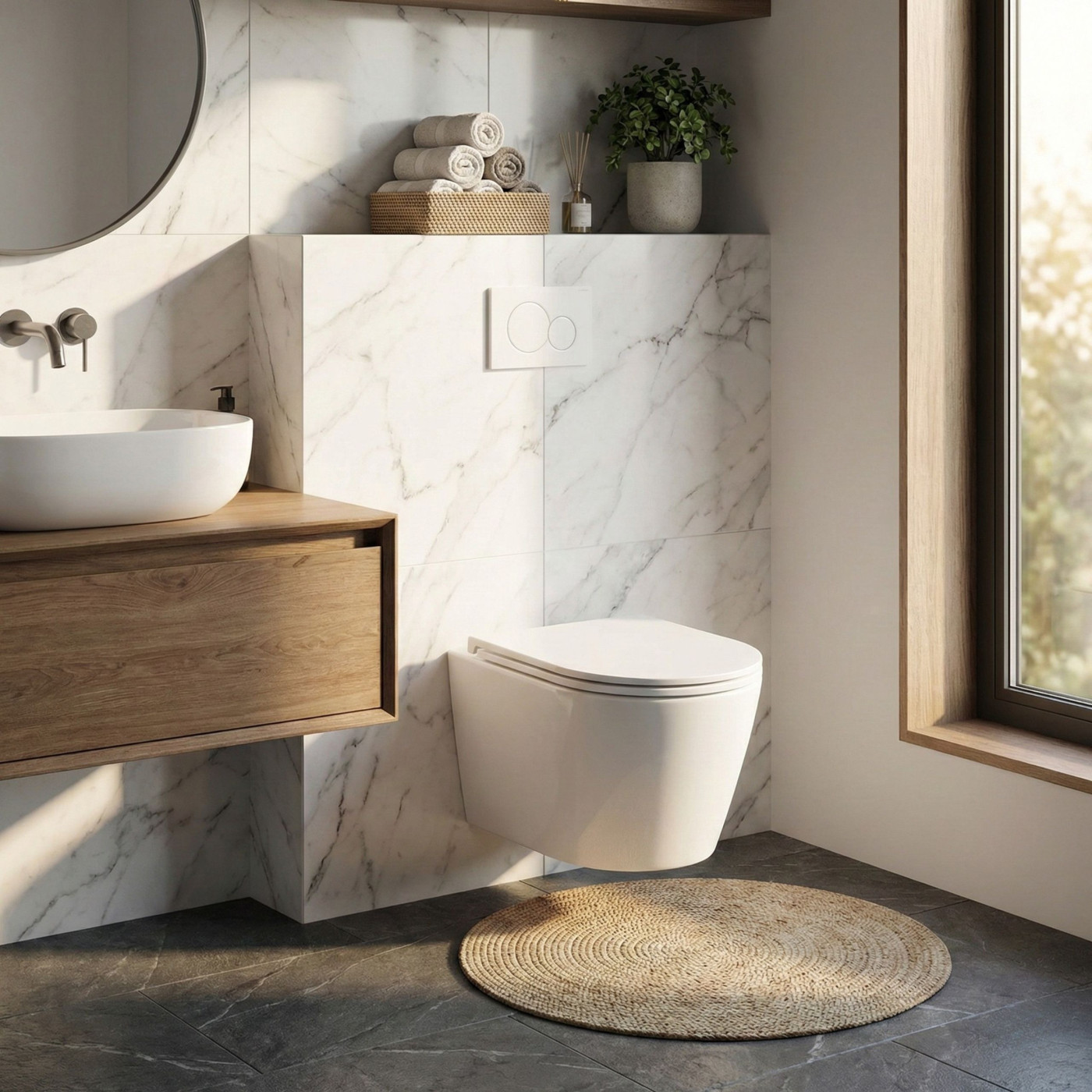 Miska WC Wisząca Bezkołnierzowa Z Deską Spłukiwanie Wirowe Nida CycleOn Biała