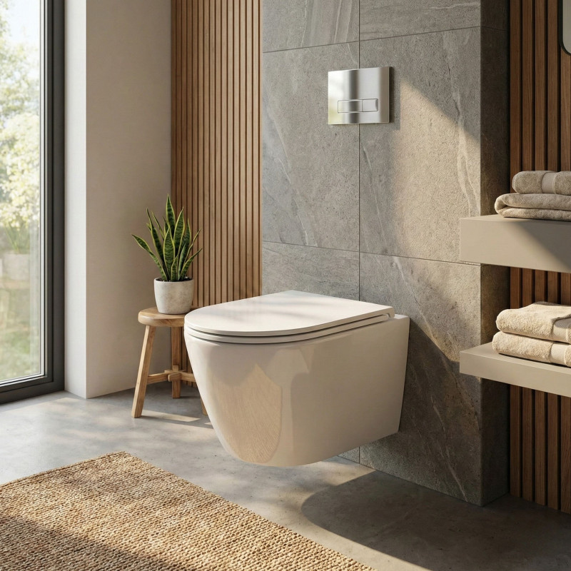 Miska WC Wisząca Bezkołnierzowa Z Deską Spłukiwanie Wirowe Nida CycleOn Biała