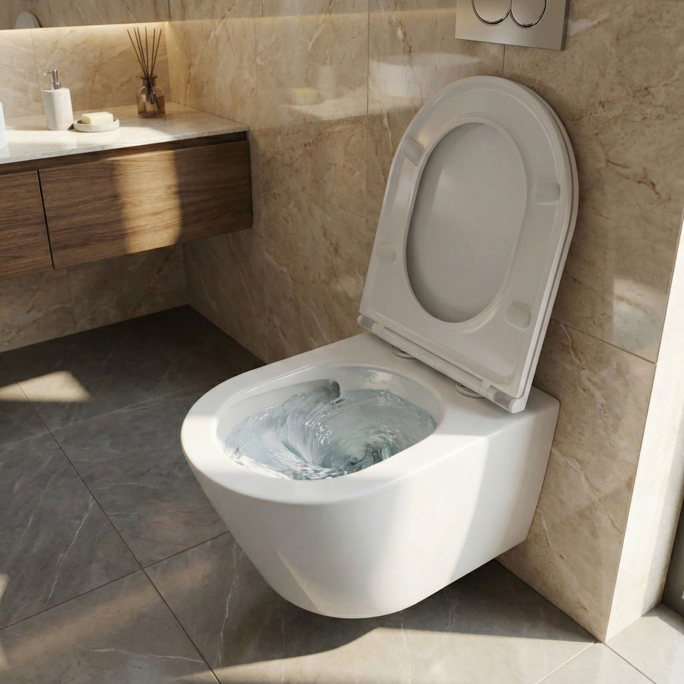 Miska WC Wisząca Bezkołnierzowa Z Deską Spłukiwanie Wirowe Nida CycleOn Biała