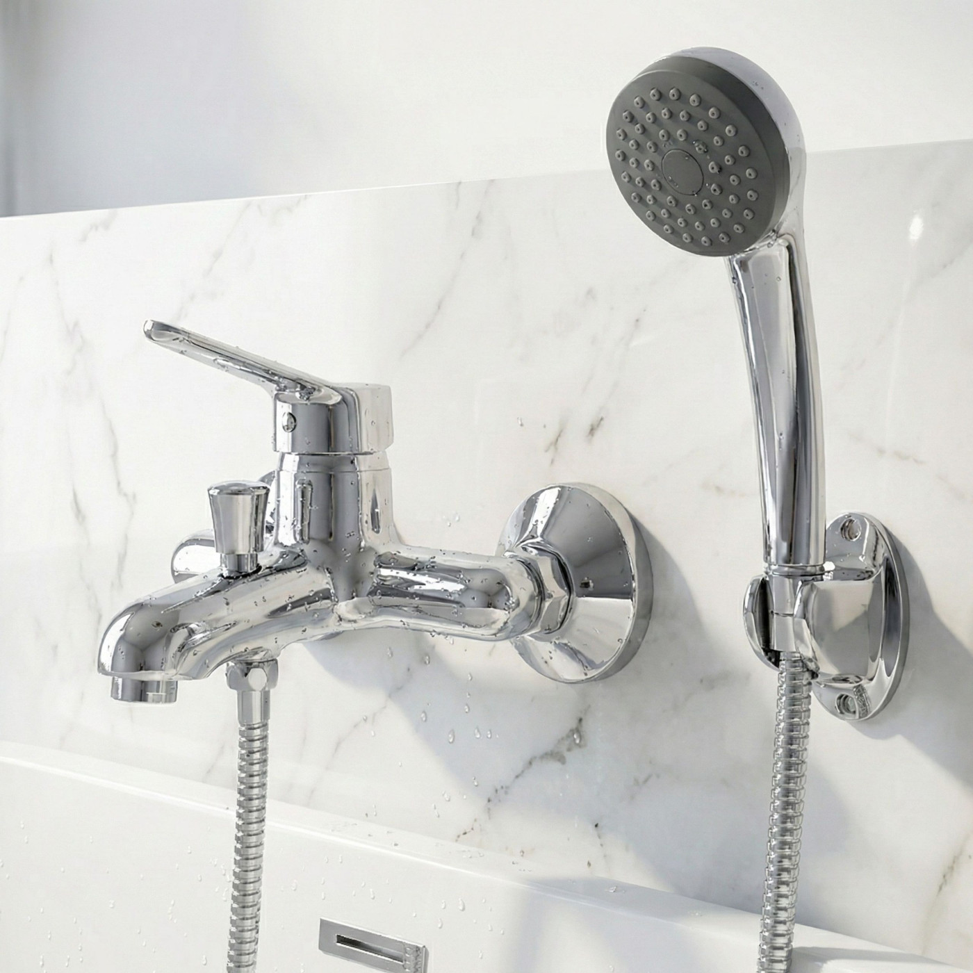 Bateria Wannowa Ścienna z Zestawem Natryskowym Fene Chrom