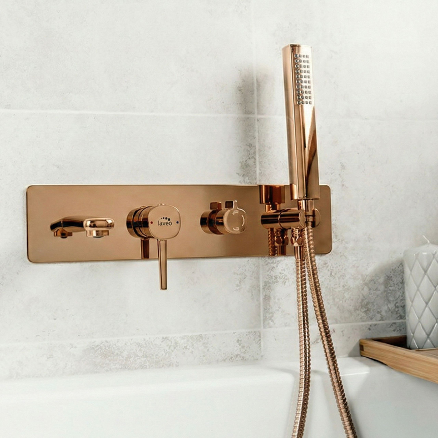 Bateria Wannowa Podtynkowa Z Zestawem Natryskowym Pola Różowe Złoto