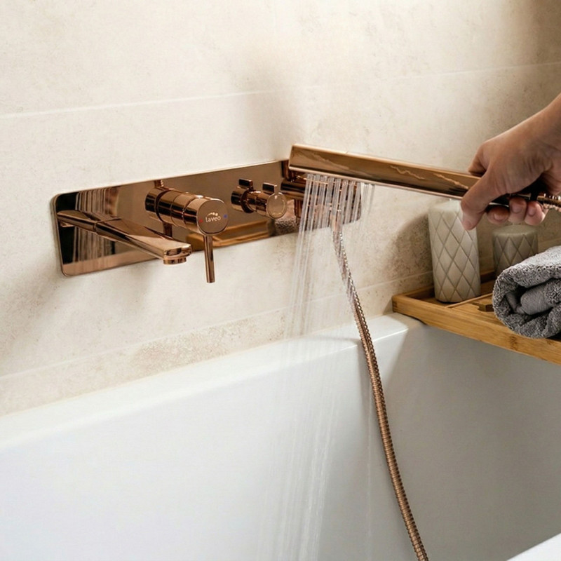 Bateria Wannowa Podtynkowa Z Zestawem Natryskowym Pola Różowe Złoto