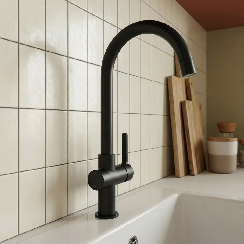 Bateria Zlewozmywakowa Stojąca z wylewką U ALITA Czarna Laveo