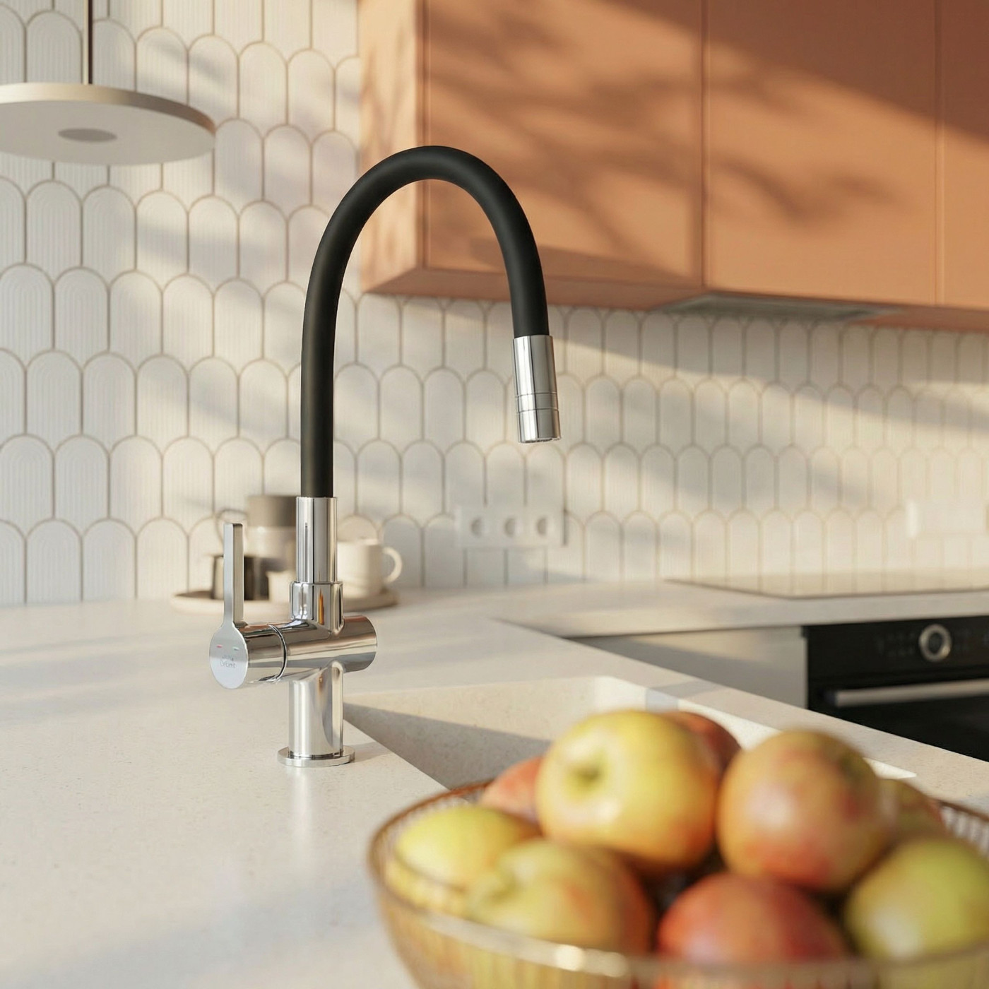 Bateria Zlewozmywakowa Stojąca z Elastyczną Wylewką Czarna Chrom ALITA Laveo