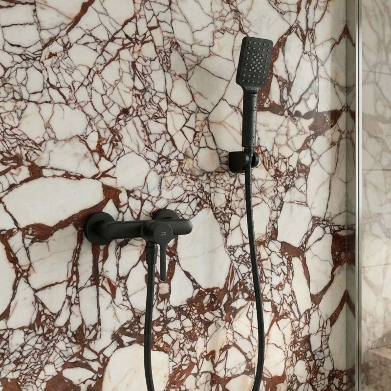 Bateria Natryskowa Ścienna z Zestawem Natryskowym ALITA Czarna Laveo