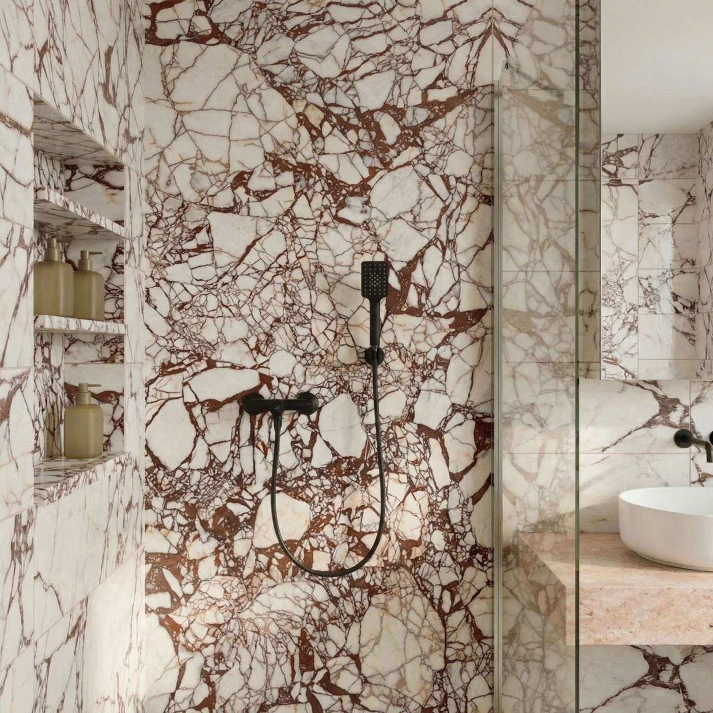 Bateria Natryskowa Ścienna z Zestawem Natryskowym ALITA Czarna Laveo