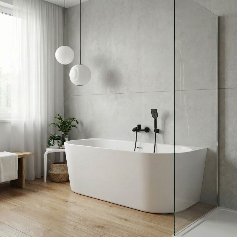 Bateria Wannowa Ścienna z Zestawem Natryskowym ALITA Czarna BVA_711D