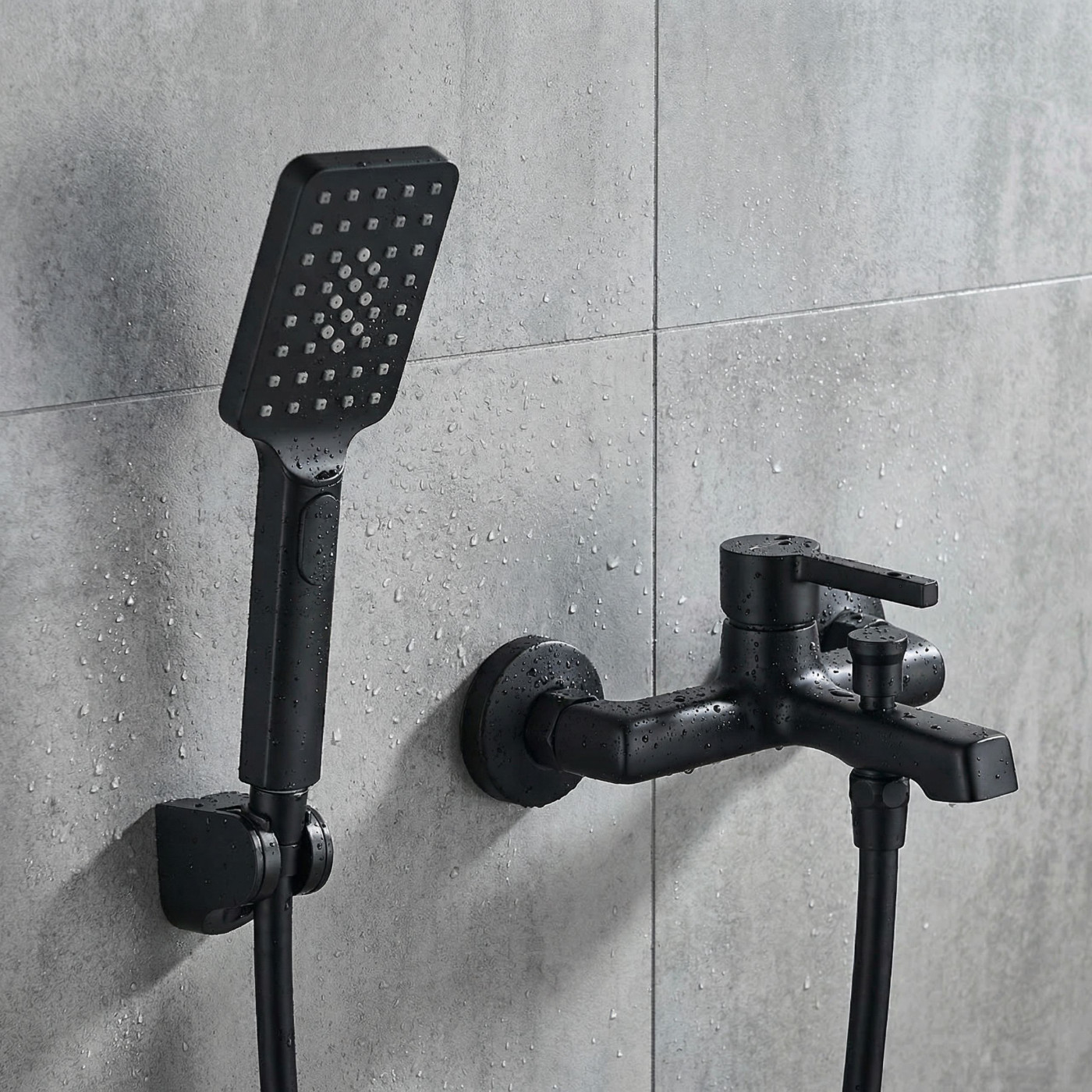 Bateria Wannowa Ścienna z Zestawem Natryskowym ALITA Czarna BVA_711D