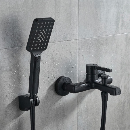 Bateria Wannowa Ścienna z Zestawem Natryskowym ALITA Czarna BVA_711D