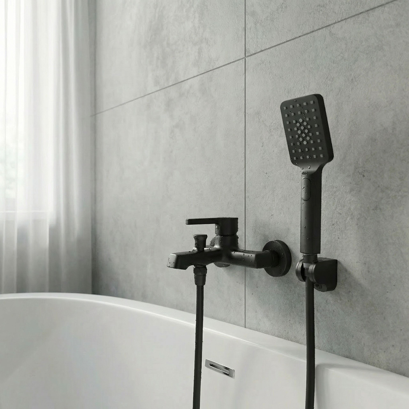 Bateria Wannowa Ścienna z Zestawem Natryskowym ALITA Czarna BVA_711D