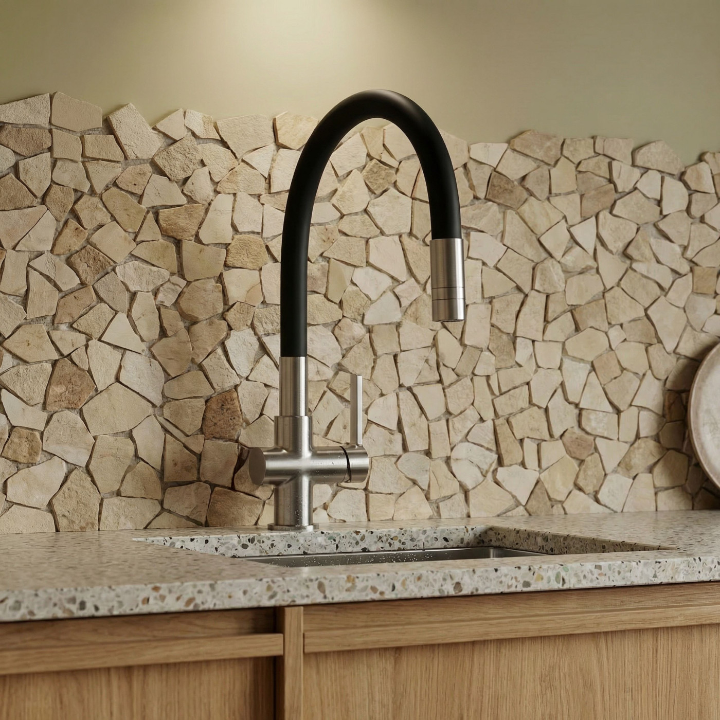 Bateria Zlewozmywakowa Stojąca z Elastyczną Wylewką Czarna Srebrna ALITA Laveo